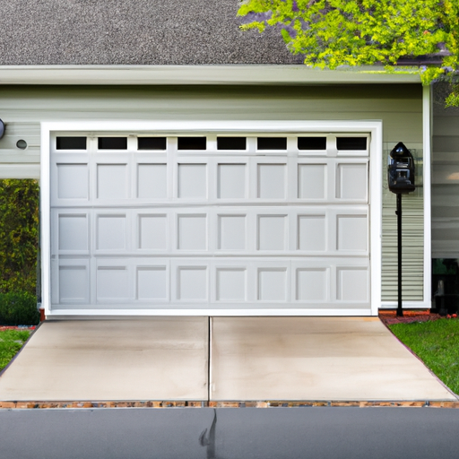 Residential garage door on a suburban Upper Saddle River, NJ home, late afternoon, no people