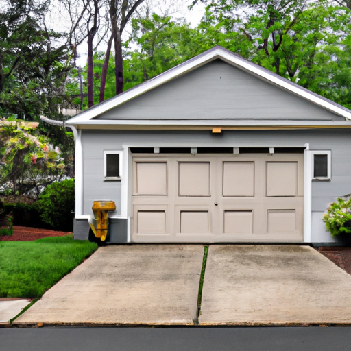 Suburban Upper Saddle River home exterior with a closed paneled garage door and driveway under soft daylight.