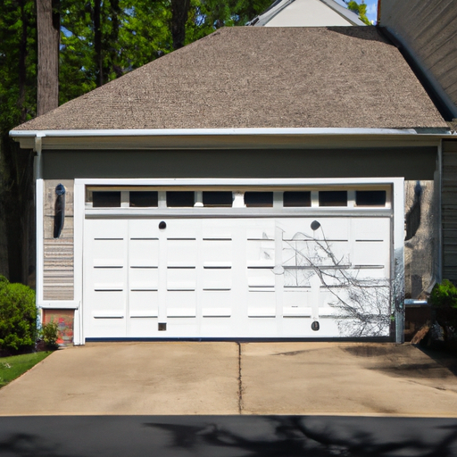 Suburban Upper Saddle River home with a closed garage door, driveway and exterior visible in daylight.